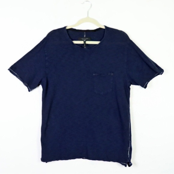 rag & bone Tops - Rag & Bone Navy Blue Linen Cotton Blend Short  Sleeve Shirt